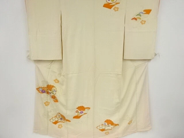 39471# JAPANESE KIMONO / ANTIQUE KIMONO / EMBROIDERY / KIKU & UME BLOSSOM &a