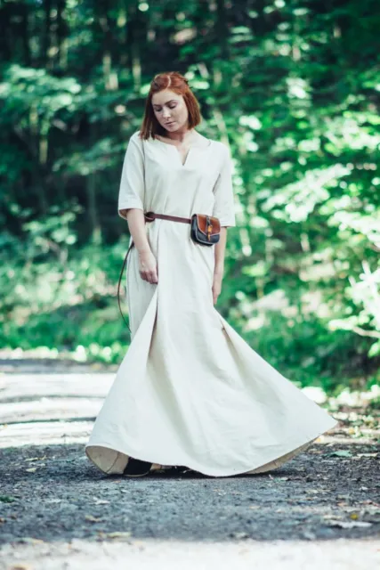 Mittelalter Wikinger LARP Unterkleid Kleid Silja kurzarm Baumwolle hanffarben