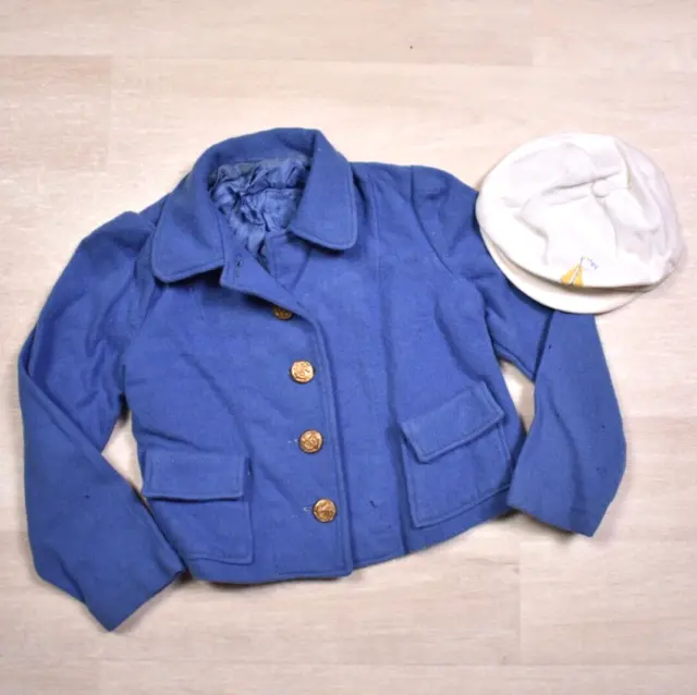 Antique Vintage Baby Clothes Lot of 2 Jacket & Hat Sailor Nautical 1940s