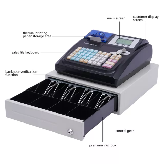 Electronic POS System Cash Register 48 Keys w/ Drawer LED Display Fit Retail