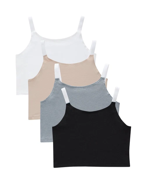 Hanes Originals Girl's Tween Underwear Crop Cami Pack, Basic Assorted, 4-Pack