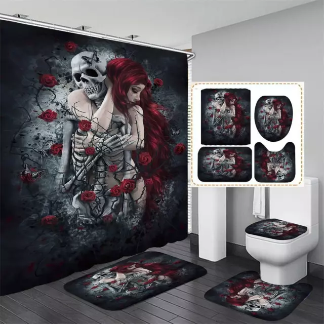 3D gotisch Schönheit Schädel Rose Duschvorhang 180x180 cm Badewannenvorhang set