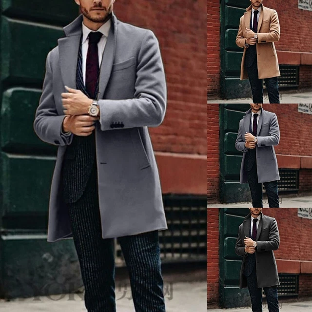 Men Coat Jacket Long Coat Outwear Overcoat Single Breasted Trench Warm
