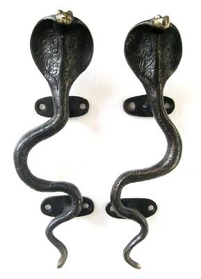 Vintage Antique Style Snake Cobra Solid Brass Pair Of Door Handles Pulls~ 8.5"
