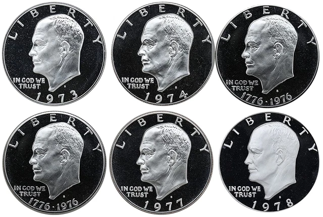 1973-1978 S Eisenhower Ike Dollars Gem Proof Run 6 Coins US Mint Decade Lot Comp