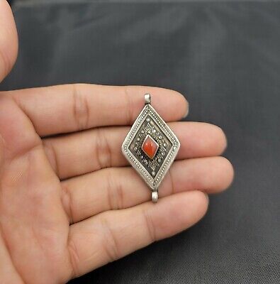 Vintage Afghanistan Old Siver Beautiful Pendant With Agate Stone
