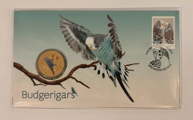 2022 Australia PNC Budgerigars - Perth Mint $1 Dollar Coloured Coin & Stamp