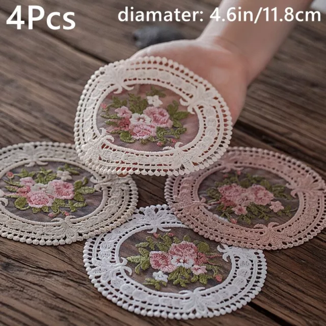 4pcs Table Napperon Crochet Dentelle Broderie Floral Tasse Thé Dessous Coussinet 2