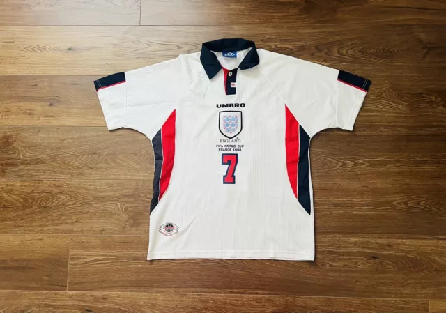 1998 FIFA World Cup England Home Shirt Jersey No.7 Beckham Size XL