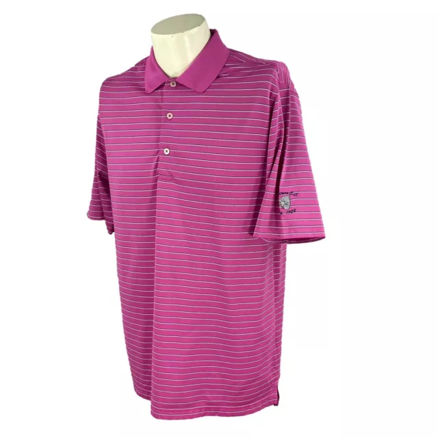Donald Ross Men's Anderson CC Logo Bright Pink Stripe Golf Polo Shirt Medium