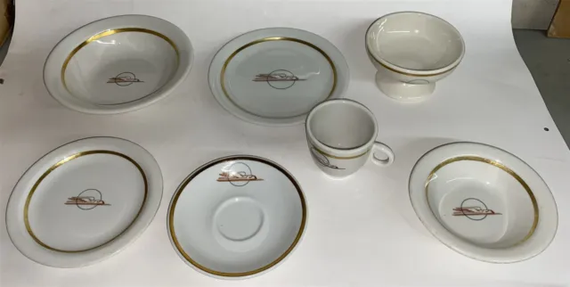 7 pieces Union Pacific Railroad Winged Streamliner Art Deco dining china