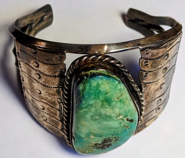 Old Sterling Silver Southwestern Navajo Turquoise Cuff Bracelet