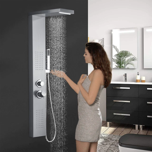EDELSTAHL DUSCHPANEEL DUSCHSÄULE Regendusche Massage Duscharmatur Wasserfall Neu