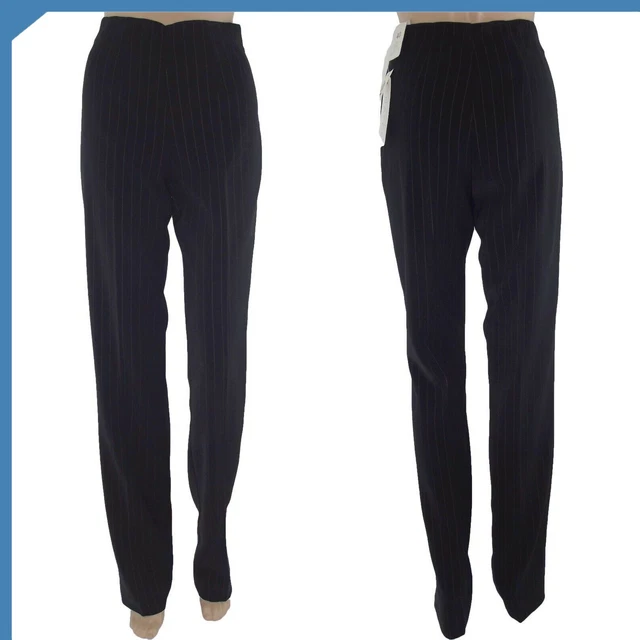 charme pantalone donna nero gessato taglia it 40 uk 8 w 26 dritto vita intera