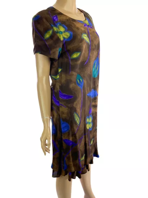 KARIN STEVENS SHEATH Dress Size 10 Brown w Blue & Green Leaves Short ...