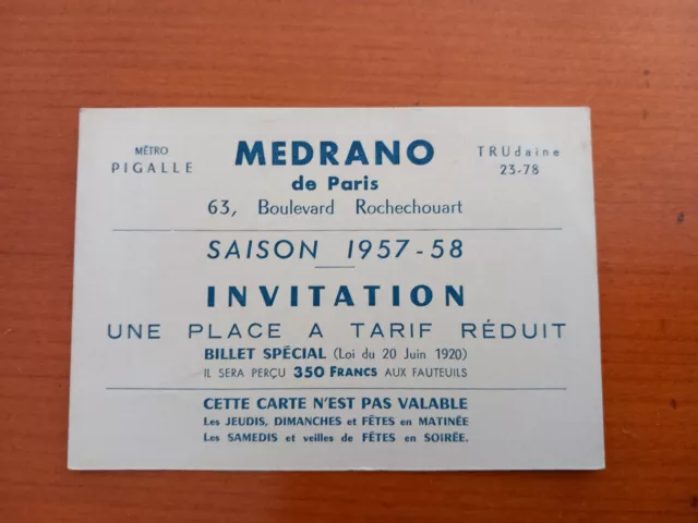 carte invitation cirque MEDRANO 1957