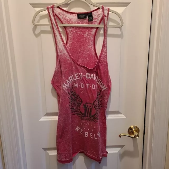 Harley Davidson Top L Tank Burnout Racerback Graphic Motorcycle Angel Wing 1