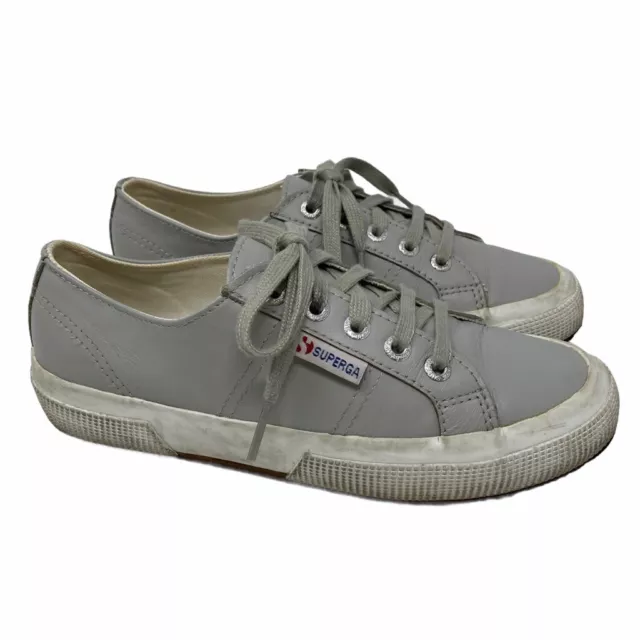 Superga Unisex Fglu Sneakers Shoes Gray Low Top Leather Lace Up Size M 4.5 W 6