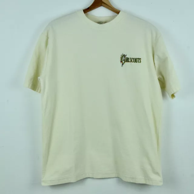 Vintage 80s Girl Scouts T Shirt USA Embroidered Logo L Cream Solid