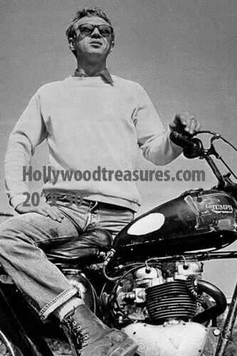 Steve McQueen~Triumph Motorcycle~B & W~Biker~Motocross~Photo~ Poster 20" x  30"