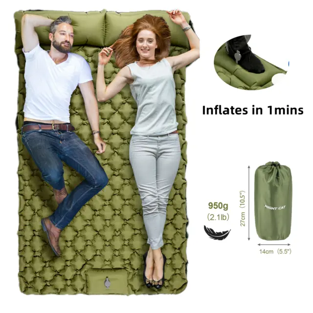 Self Inflating Car Camping Mattress Double Sleeping Mat Air Bed Pad Pillow AU