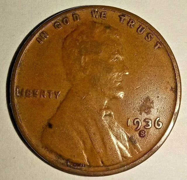 1936 S Usa Lincoln Head Penny - Small Cent - Us One Cent Coin - Wheat 1936-S