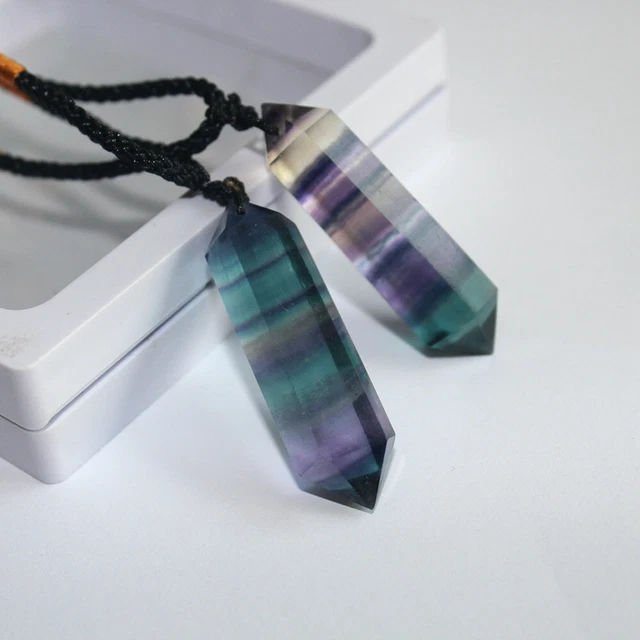 10Pcs Natural Colorful Fluorite Crystal Pendant Quartz Gemstone Necklace Mineral