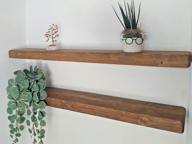 RUSTIC SHELVES floating solid wood handmade shelf 17 cm-invisible ...