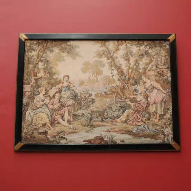 Vintage Frame French Period Scene Wall Hanging Tapestry Fishing, Romance, Lovers