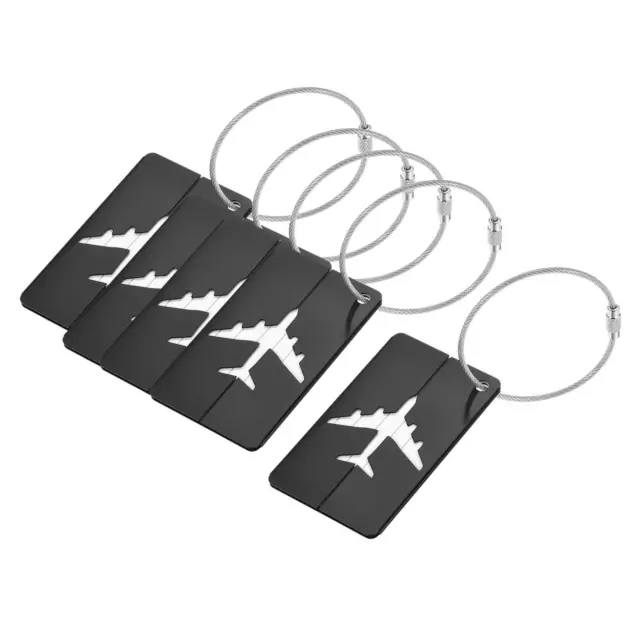 5Pcs Luggage Tags 7.5x4.5cm Aluminium Identifier Card Holder for Travel Black