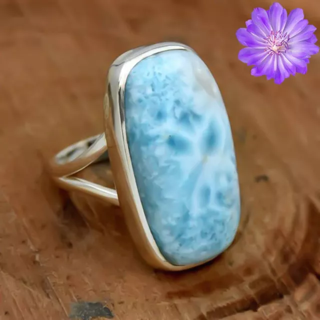 Natural Larimar Gemstone 925 Silver Ring Handmade Jewelry Ring All Size 2