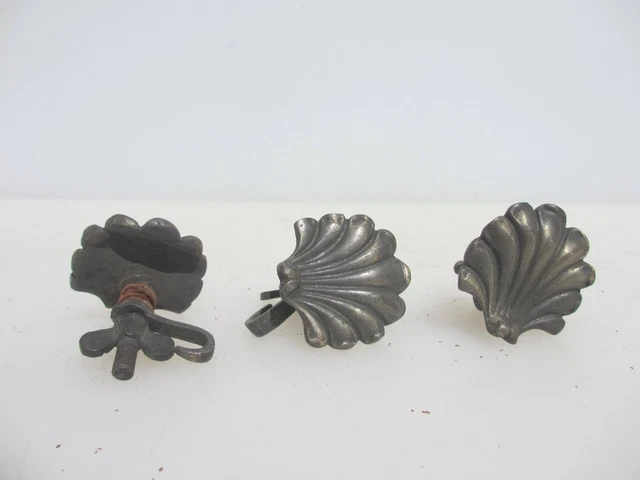 Victorian Brass Picture Rail Hook Covers Hanging Antique Hangers Old Shell Fan