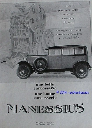 Publicite Carrosserie Manessius Automobile Usine Art Deco De 1927 French Ad Car