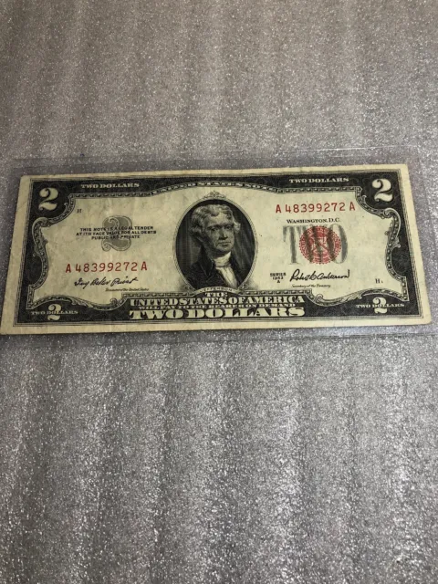 1953 Series A $2.00 Red Seal Note - Serial Number A 48399272 A