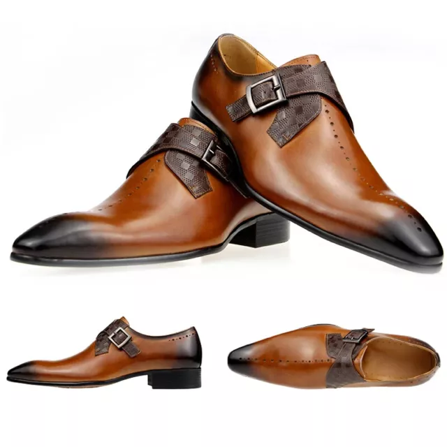 MEN FORMAL DRESS Shoes Pointed Toe Buckle Slip On Flats Wedding Shoes ...
