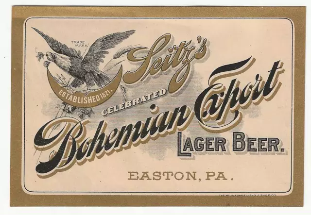 Pre Prohibition Seitz's Bohemian Export Beer label Easton PA