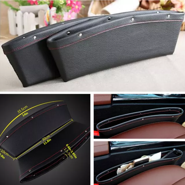 Car 2x PU Leather Catch Catcher Box Caddy Seat Gap Slit Pocket Storage Organizer