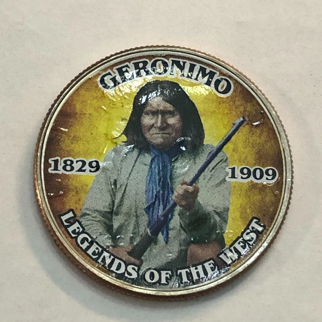 Colorized Kennedy half dollar. LEGENDS OF THE WEST. GERONIMO 1829-1909. #92