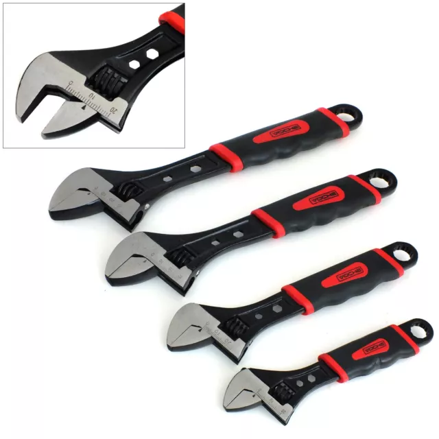 Adjustable Wrench Spanner Set 4pc Black Heavy Duty 6" 8" 10" 12" *LIFE WARRANTY*