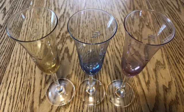 Antique Luster Amethyst by ROYAL DANUBE rare champagne glasses set of 3 Etched