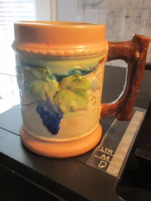 VINTAGE 1940's OCCUPIED JAPAN STAMP CERAMIC 3D GRAPE MUG BRANCH SHAPE HANDLE