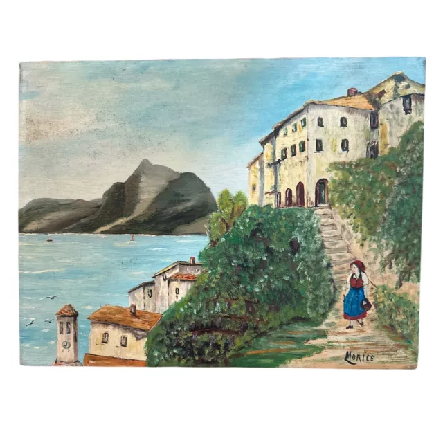 Tableau peinture à l'huile sur toile  34x26cm "Sud - Bord de mer" Signé "Morice"