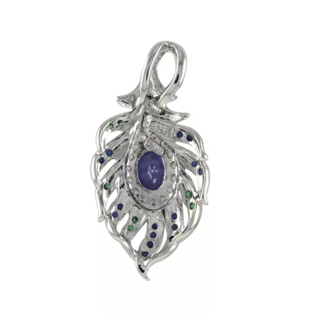 1.79 Ct "Peacock Feather" Pendant Simulated Tanzanite 14K Gold Plated 925 Silver 2
