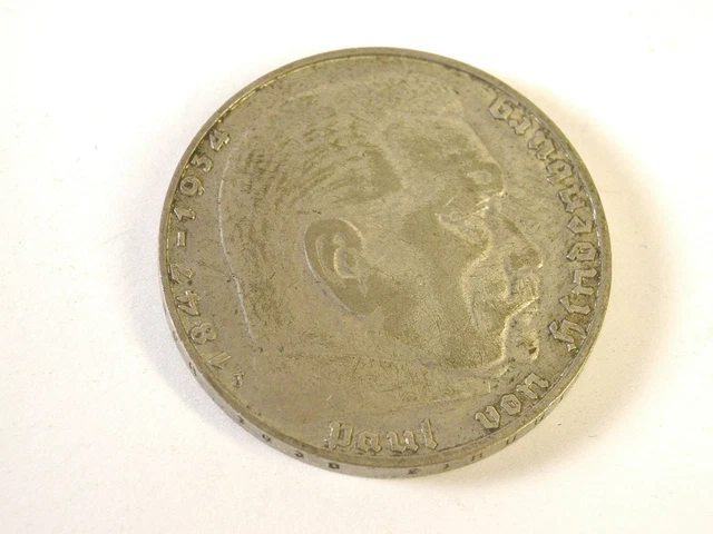 1938-J Germany Paul Von Hindenburg Silver 2 Mark Coin