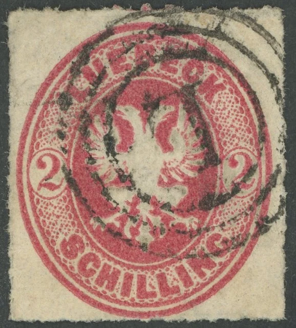 LÜBECK 1863, 2 S. karmin, 3 Ring Stempel L, leichte Eckbugspur sonst Pracht
