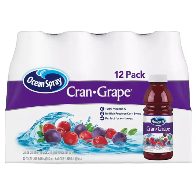 Ocean Spray Cran Grape Juice Drink, Pack of 12 , 15.2 oz (NO SHIP TO CA)