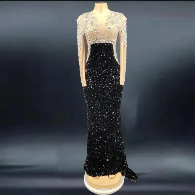 2023 Shiny black sequin rhinestone white tassel dress for women's evening dress
