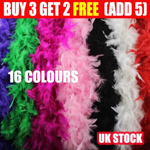 85G Luxury Feather Boa Dance Burlesque Fancy Dress UK 1.8M Thick 14 Colours