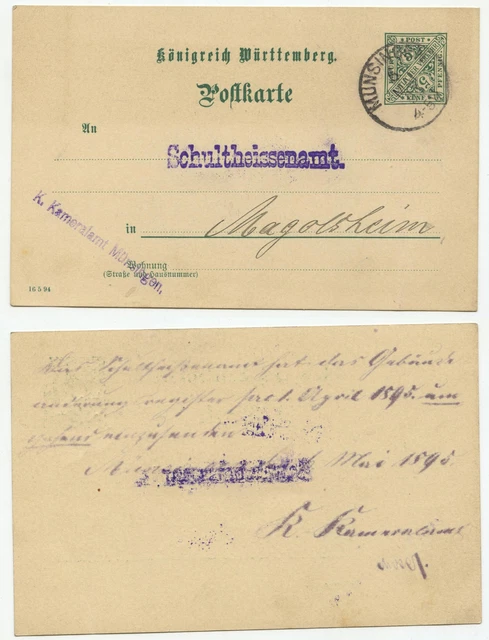 06006 - Württemberg – Dienst- Ganzsache DP 29 - Kameralamt Münsingen