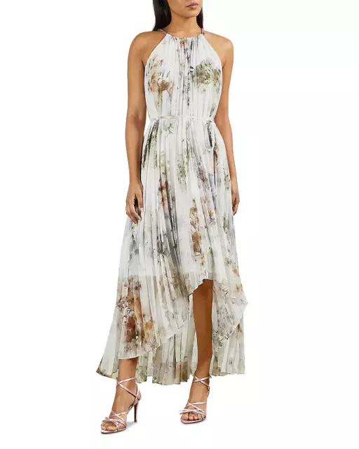 AUTH Ted Baker PETTRAA Vanilla Dip Hem Pleated Maxi Dress White